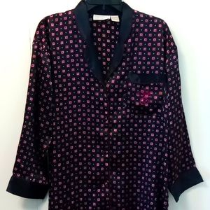 Vintage gold label Victoria's Secret pajama shirt pink and black embroidered S